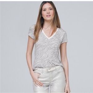 White House Black Market Zebra Print V-Neck Tee medium